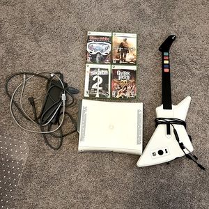 Xbox 360 with some games & guitar